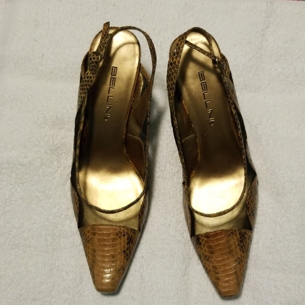 Sling Back Snake Skin Pattern Heels